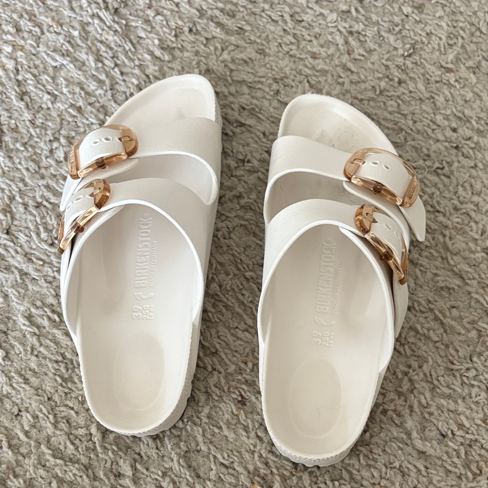 Birkenstock Women's Cream Sandals with Gold Buckles